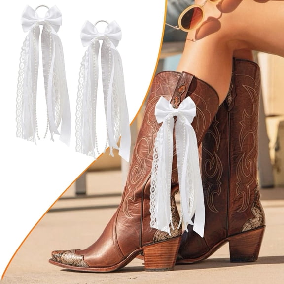 2 Pack 13.8" Long Rhinestone Boot Bows for Cowboy Boots, Glitter Lace and Pearl Boot Accessories, Boot Decor for Women, DIY Shoe Clips for Holiday Wedding Birthday Party, White, By Harlik