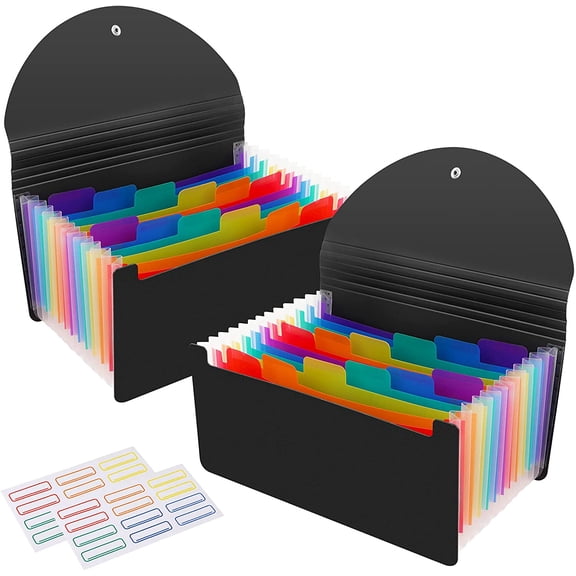 2 Pack 13 Pockets A6 Mini Coupon Organizer Wallet, Expandable Accordion File Organizer for Storage Receipt Cards Coupons Tickets - Black