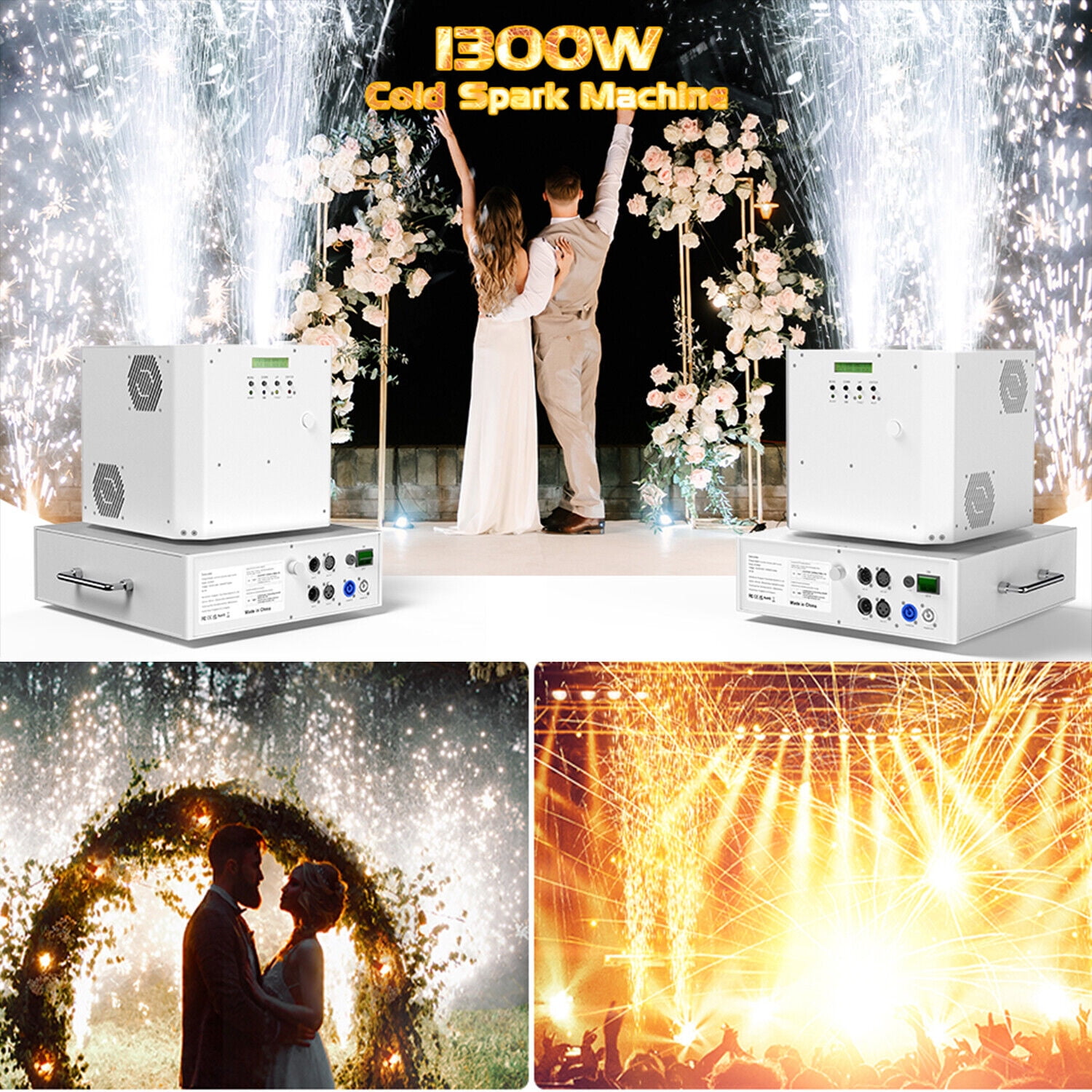 2 Pack 1300W Cold Spark Machine Stage 2Hole Fountain Wedding Machine