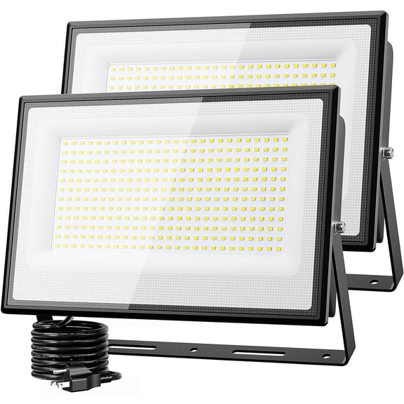 2 Pack 130W LED Flood Light Outdoor, 13000lm LED Work Light with Plug, IP66 Waterproof Exterior Security Lights, 6500K Daylight White Outside Floodlights for Playground Yard Stadium Lawn