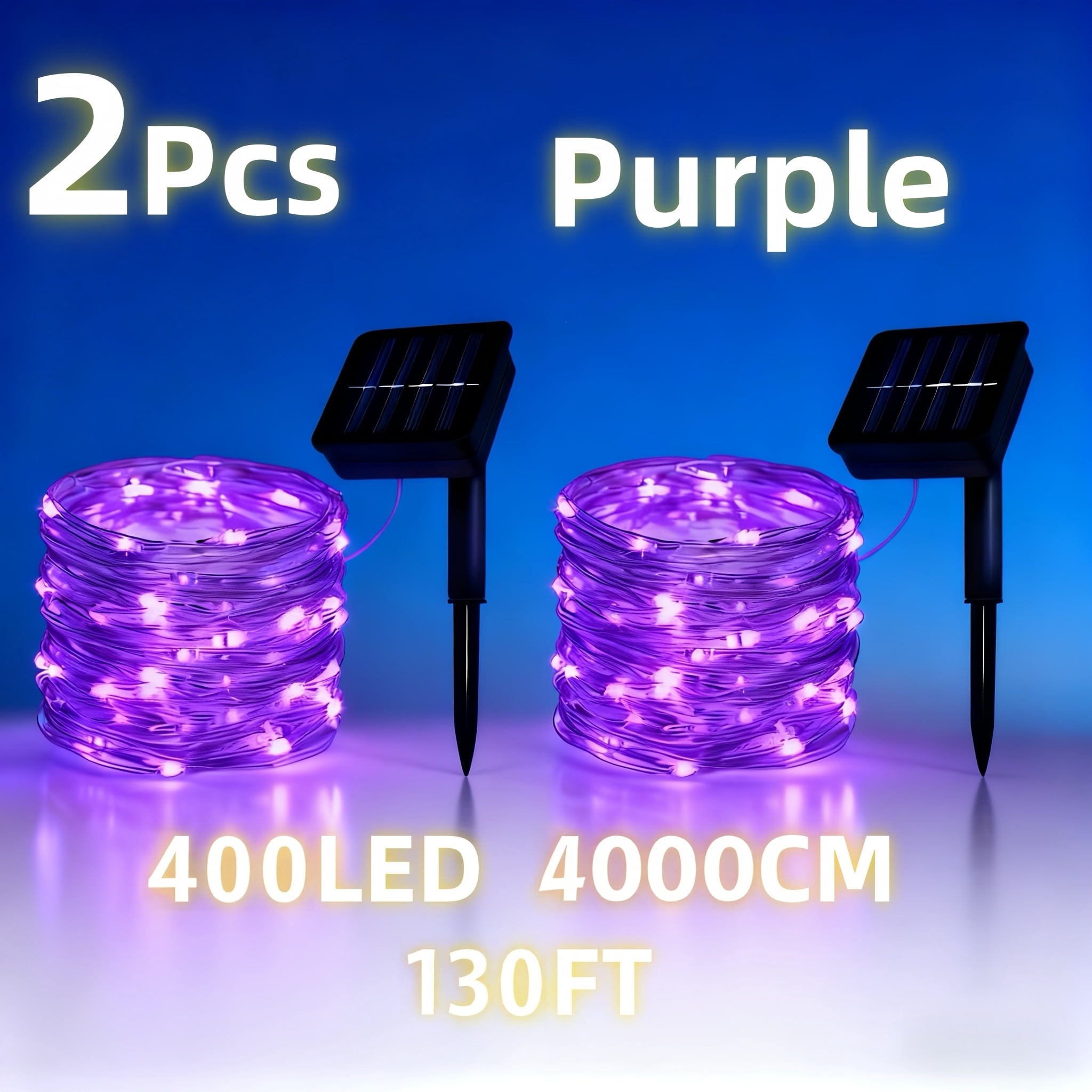 [2-Pack] 130ft 400 LED Solar String Lights, IP44 Waterproof Copper Wire ...