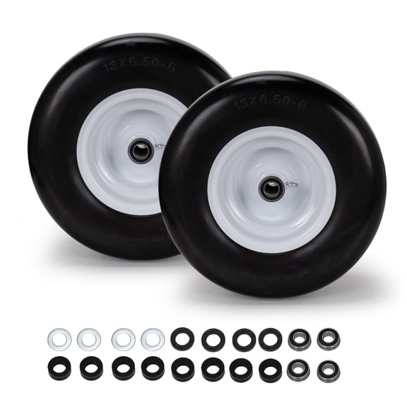 2-Pack 13x6.50-6 Smooth Turf Mower Tires, Flat Free Solid Rubber Wheels for Zero Turn Tractors