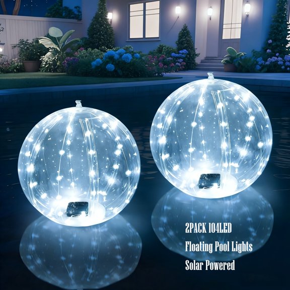 2 Pack 14" Fairy Floating Pool Lights Solar Powered Inflatable LED Lights for Inground Pool, Waterproof Balls Light That Float for Party, Outdoor Pond Patio Decor