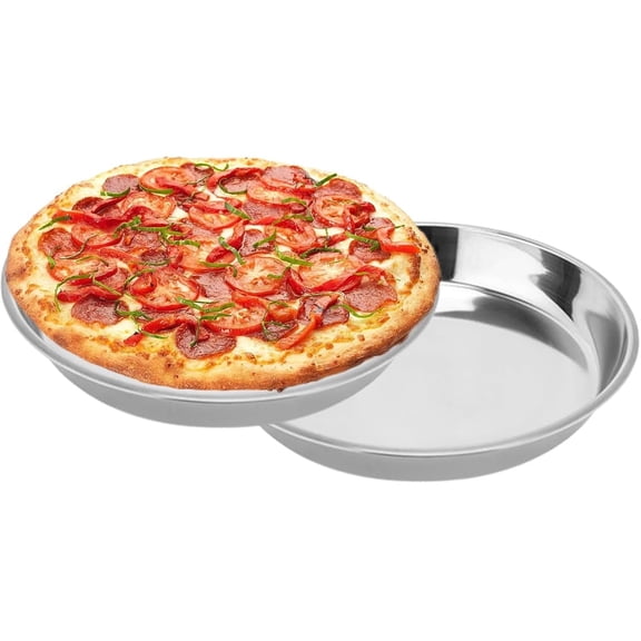 2 Pack 14 Inch Stainless Steel Pizza Pan, NOGIS Deep Round Baking Pan Large Pizzas Bake Tray, Heavy-Duty Pizza Dish Non-Stick Baking Sheet for Oven, Dishwasher Safe