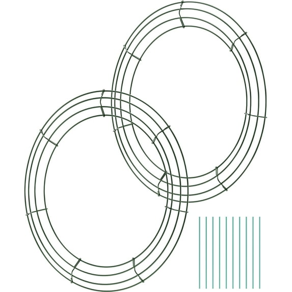 2-Pack 14 Inch Wire Wreath Frame – Round Metal Wreath Form with Ring Design for DIY Crafts, Floral Projects, and Home Decor – Dark Green Wire Frame for Christmas Holiday & Weddings