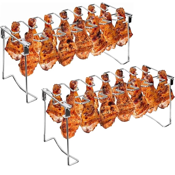 2-Pack 14-Slot Stainless Steel Grill Rack, Chicken Leg & Wing Roaster Stand for Smoker, Oven, Charcoal Grill and BBQ