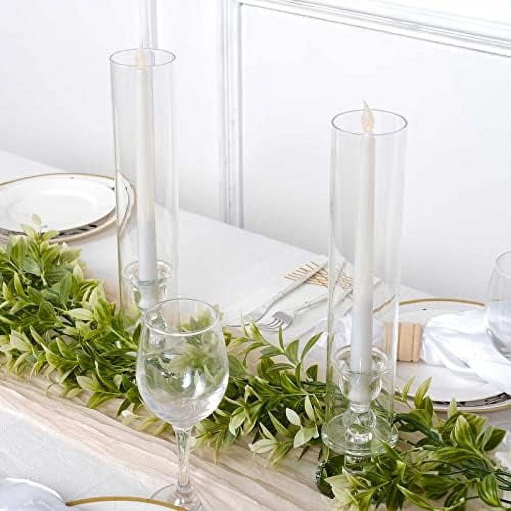 2 Pack 14" Tall Clear Crystal Glass Taper Candle Holders With