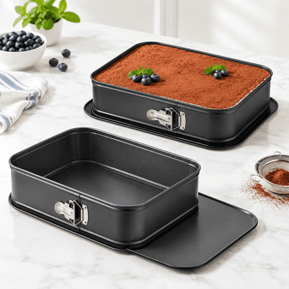 2 Pack 14 x 9.3 Inch Rectangle Non-Stick Springform Cake Pans with Removable Bottom