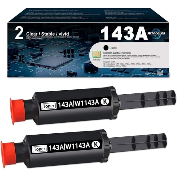 2-Pack 143A | W1143A Toner Reload Kit Black High Capacity Compatible for HP 143A W1143A Neverstop MFP 1202w 1202nw 1200n 1200nw 1201n 1005n 1001nw 1000n Printer Ink