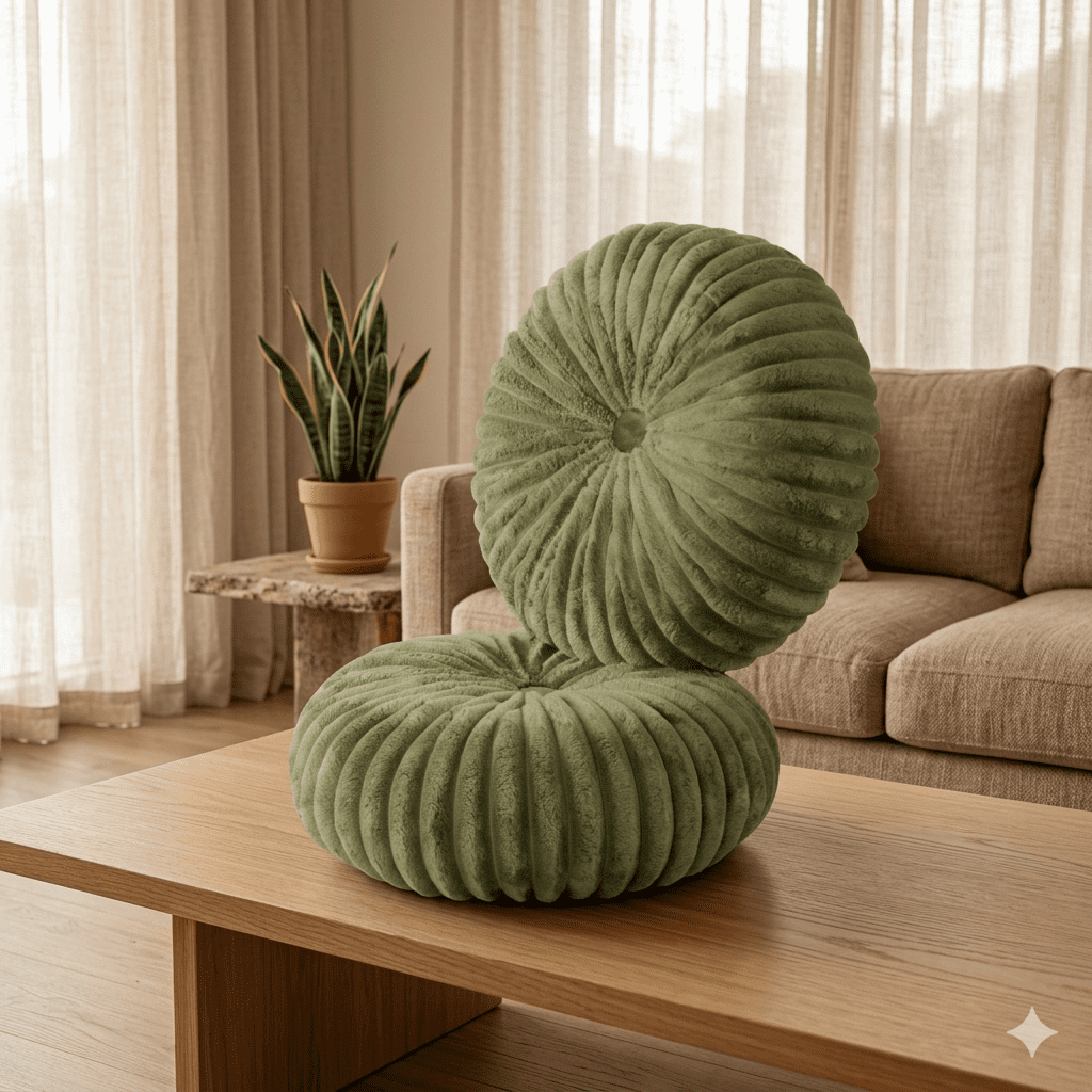 2 Pack 14R Velvet Ruched Pumpkin Pillows, Round Decorative Throw Pillows for Home