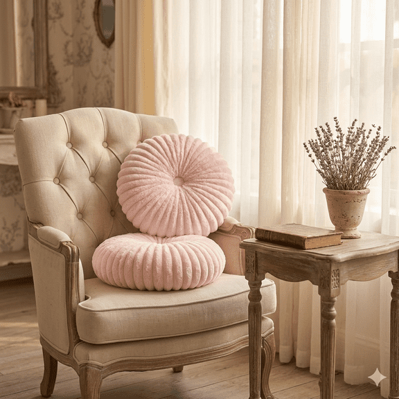 2 Pack 14R Velvet Ruched Pumpkin Pillows, Round Decorative Throw Pillows for Home