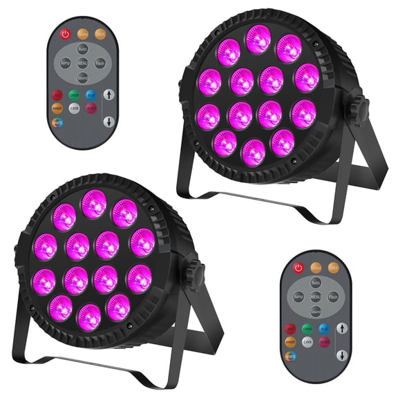 2 Pack 14x6W RGBW LED Par Stage Lights - Sound Activated & DMX Control Uplights for Weddings, Church, Live Shows, Disco, Halloween & Christmas Parties