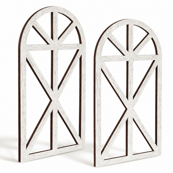 2 Pack 15.16 x 7.7 Inch Faux Wooden Arch Window Frame Wall Decor