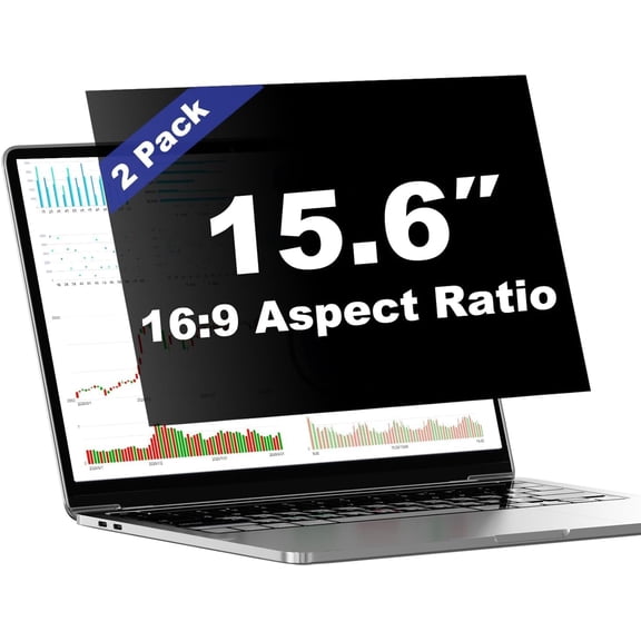 [2 Pack 15.6 Inch Laptop Privacy Screen Shield for 16:9 Widescreen Monitor - Anti-Glare Blue Light Filters and Anti Spy Protector Film
