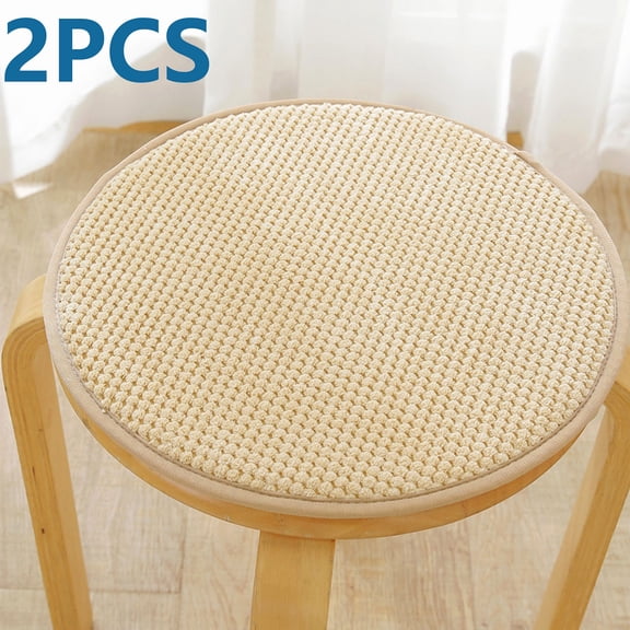 2 Pack 15.7 Inch Round Stool Cushions, Flock Non-Slip Thickened Sponge Seat Pads, All Season Round Chair Cushions for Bar Stools Kitchen Dining (Khaki)