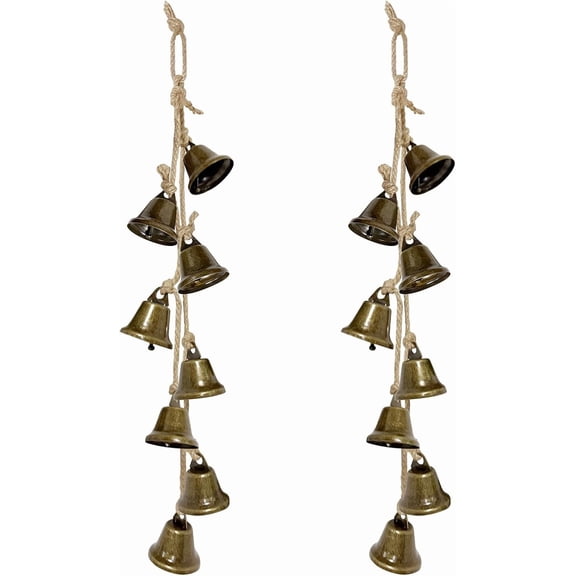 2 Pack 15.8 Inches Witch Bells for Door Knob, Brass-Colored Iron Bell Strings with 8 Bells, Witchcraft Supplies Door Bell, Vintage Witch Decor Wind Chimes for Home Protection