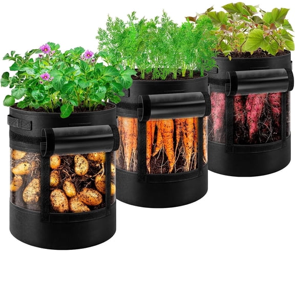 2 Pack 15 Gallon Potato Grow Bags with Pull-Down Harvest Window, Potato Bags for Growing Potatoes Heavy Duty Thickened Nonwoven Fabric Gardening Vegetable Growing Bags with Visible Window