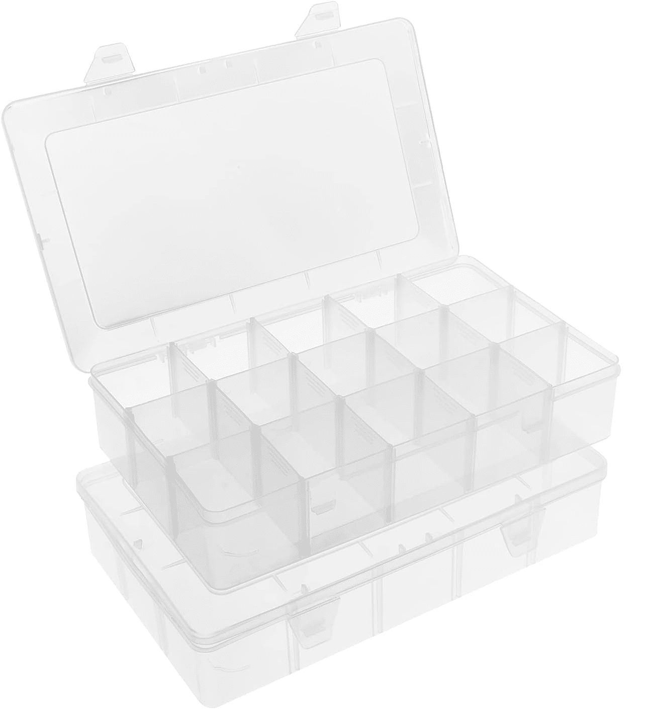 2 Pack 15-Grid Clear Plastic Organizer Box with Adjustable Dividers ...