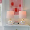 thumbnail image 1 of 2 Pack 15" Hand-Blown Glass Table Lamp Set, Blush Pink Velvet Shade, Pearlized Swirling Cloud Base, Small Accent Lamp(Bulb Not Included), 1 of 8