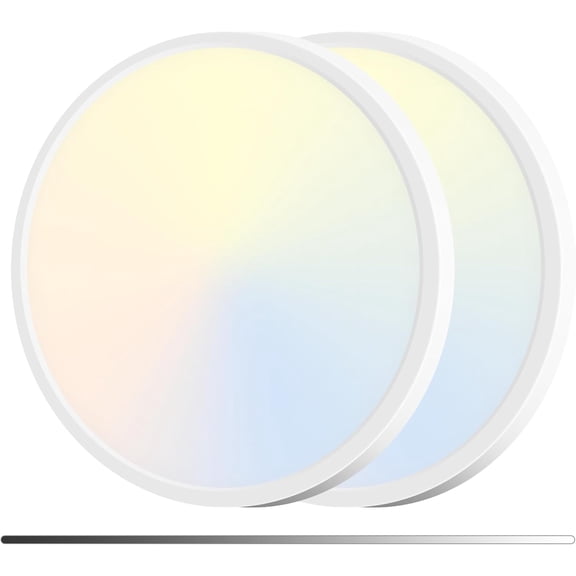 2 Pack 15 Inch LED Flush Mount Ceiling Light, 30W Dimmable with 5CCT Adjustable Color Temperature (3000K-6500K), Low Profile White Round Fixture for Bedroom Kitchen Hallway Living Room