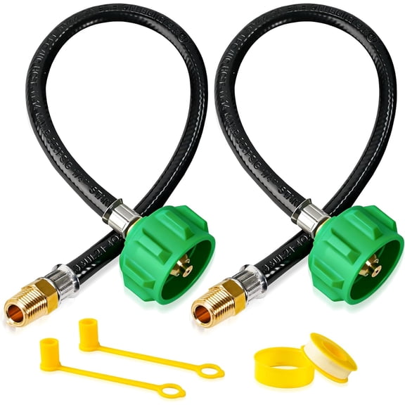 2-Pack 15" RV Propane Hose,1/4" Male NPT & QCC1/Type1 Fittings,Propane Hose-Camper for RV Two-Stage Regulator-Dual LP Tank,Propane Tank Hose for BBQ,Outdoor Cooking,Camping
