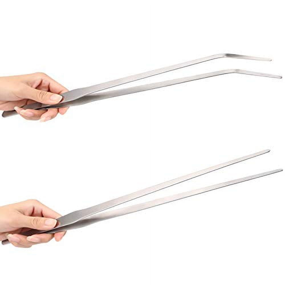 2Pack 15 inch Heavy Duty Stainless Steel Long Tweezers, Curved and