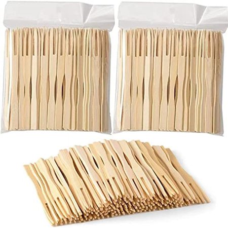 2 Pack 150 Count Bamboo Cocktail Forks, 3.5 Inch Natural Bamboo Forks, Party/Catering/Dessert/Fruit Appetizer Toothpicks