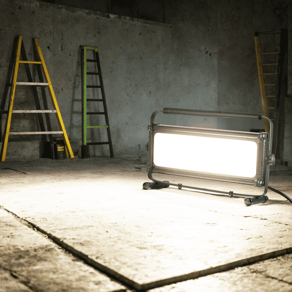2 Pack 15000lm Bright LED Work Light With Stand For Mechanics, Portable Construction Light With Foam Handle, 120V Plug-in Garage Lamp, 4000K Natural White, 5Ft Cord, Durable Aluminum, On/Off Switch