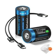 2 Pack 15000mWh 1.5V USB Lithium High Capacity D Size Rechargeable Batteries with 1 Pack Battery Case