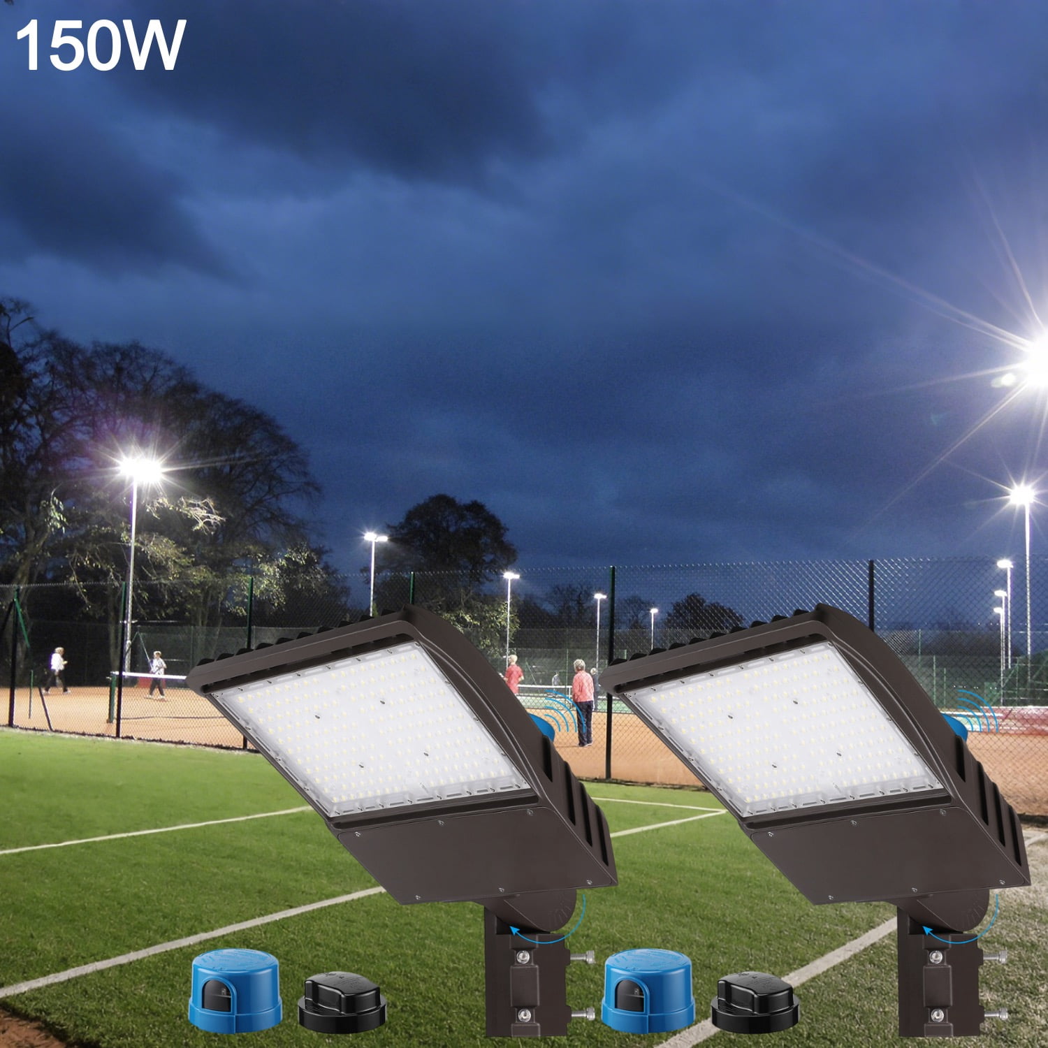 2 Pack 150W Commercial LED Parking Lot Lights, Hardwired Slipfitter Mount Dusk to Dawn Street Light, UL & DLC Listed, IP65 Waterproof, 5000K Daylight