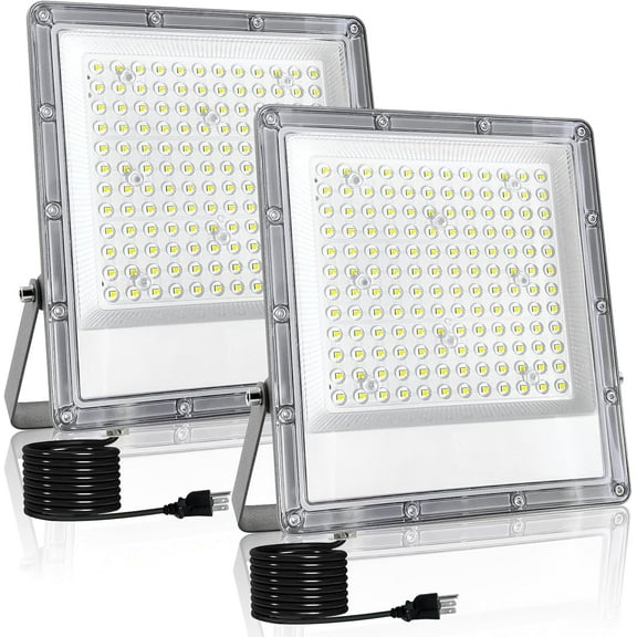 INDMIRD 2 Pack 150W LED Flood Light Outdoor, Exterior Flood Lights, Outdoor Flood Lights, Plug in Flood Light, for Yard, Garden, Playground, Lawn, Garages,Basketball Court, Stadium