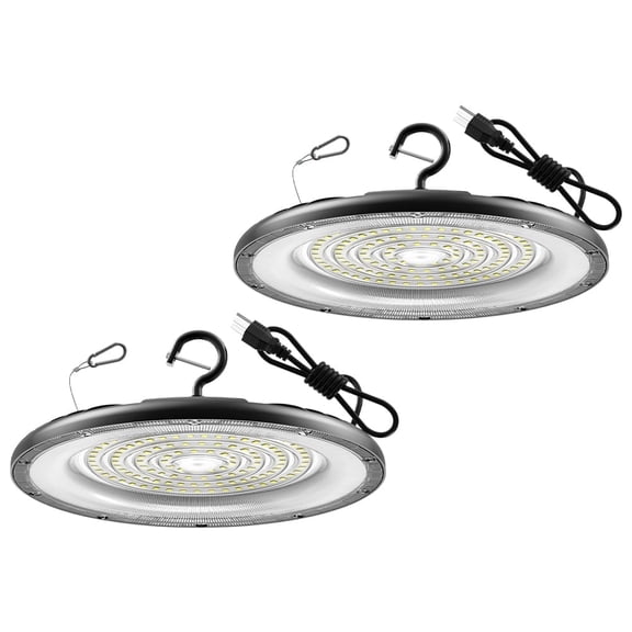 2 Pack 150W UFO LED High Bay Light 30000LM 6000K IP65 US Plug Commercial Light for Warehouse Workshop Garage Ceiling Mount