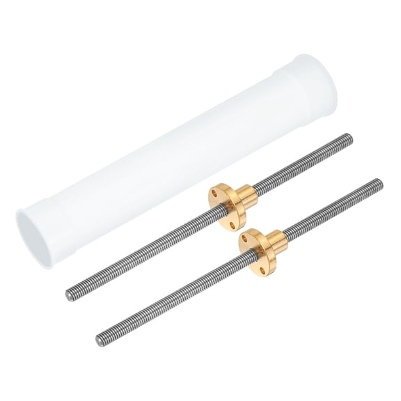 2 Pack 150mm Power Screw with Tr6X1 Brass Nut and Plastic Packaging Tube, Silver