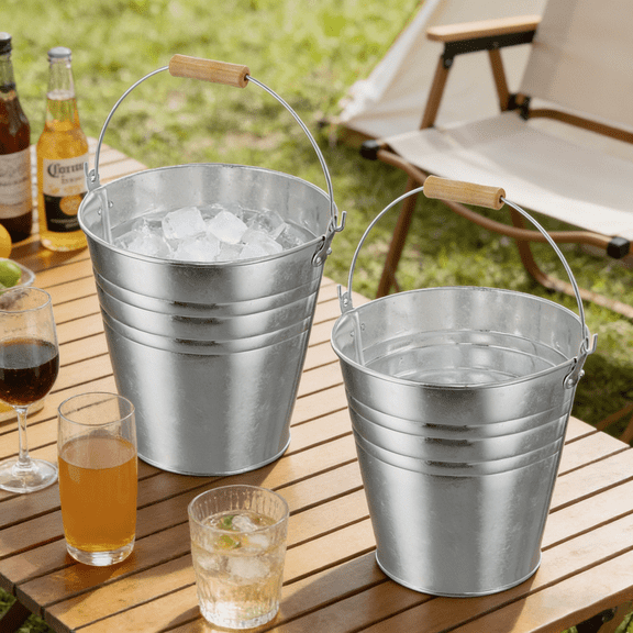 2 Pack 15L Insulated Galvanized Beverage Tub, Large Metal Ice Bucket for Parties, Holds 20+ Cans, Rustproof Drink Cooler for Beer, Wine, Outdoor Events