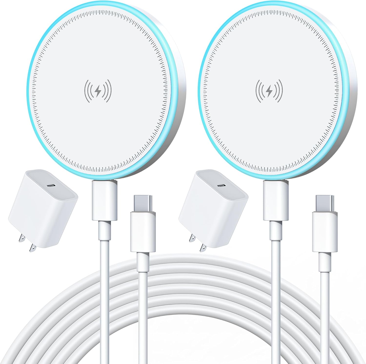 2 Pack 15W Magnetic Wireless Charger Fast Charging Pad with 20W Adapter and 6FT Cables for iPhone 17/16/15/14/13/12 Series/AirPods 3/2/Pro Apple Chargers for Travel/Office/Home