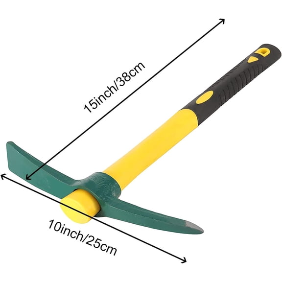 2 Pack 15x10 Inch Garden Pick, Heavy Duty Cutting Hoe Mattock with Fiberglass Handle, Pickaxe for Digging Stumps Flower Beds