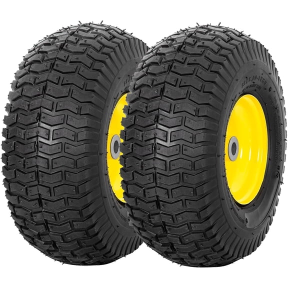 2 Pack 15x6.00-6 Lawn Mower Tires with Rim, 3 Inch Hub Length & 3/4 Inch Bushing, Pre-Mounted Front Wheel Tire Assembly for Riding Lawn Mowers & Garden Tractors