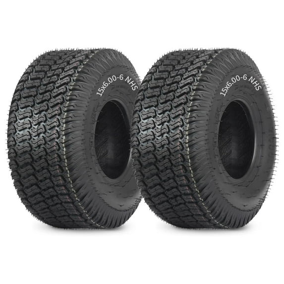 (2 Pack) 15x6.00-6 Lawn Mower Tubeless Tire, 15x6-6 Garden Tractor Lawnmower Tire, 4 Ply, Turf S Pattern