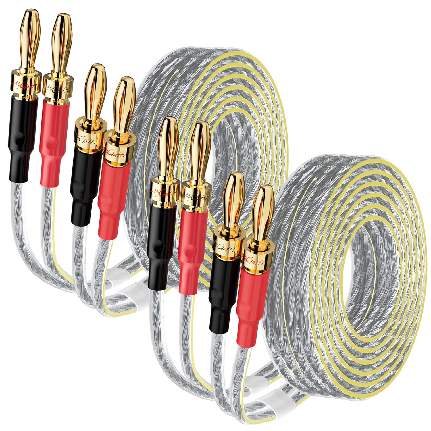 2 Pack 16/2 Speaker Flat Wire Cable with Banana Tip Plugs 10 FT, UL CL3
