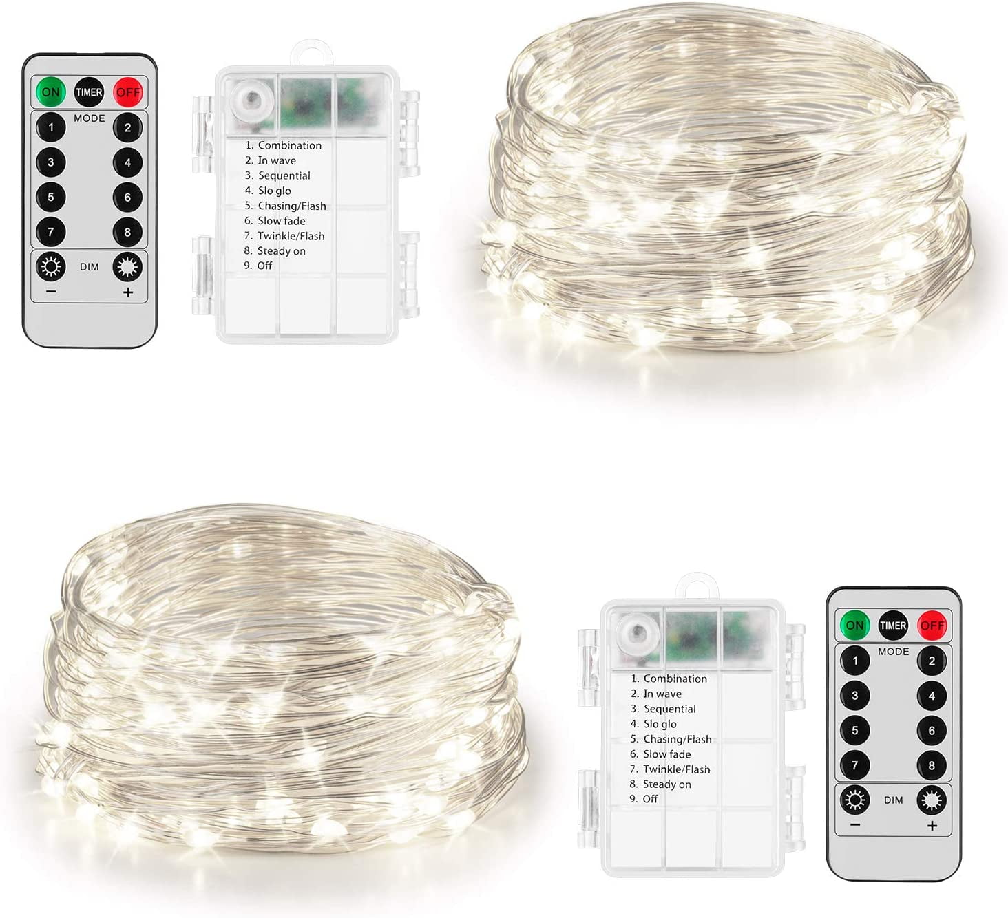 2 Pack 16.4ft 50 Led Fairy Lights with Remote Timer Waterproof