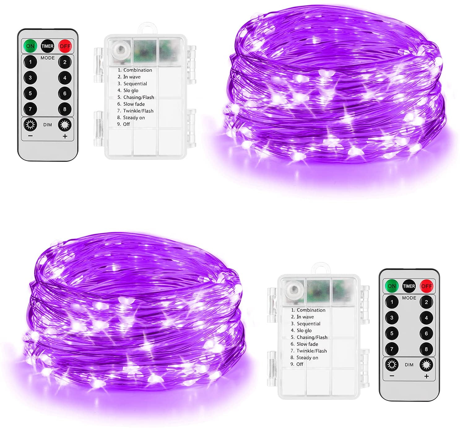 2 Pack 16.4ft 50 Led Fairy Lights with Remote Timer Waterproof