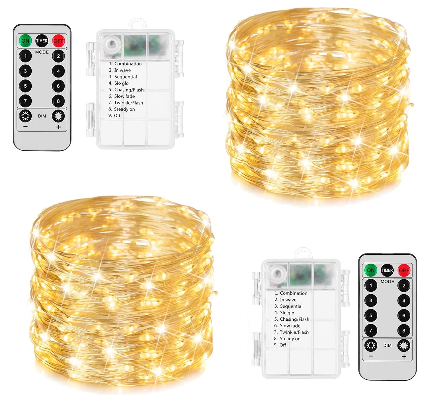 2 Pack 16.4ft 50 Led Fairy Lights with Remote Timer Waterproof