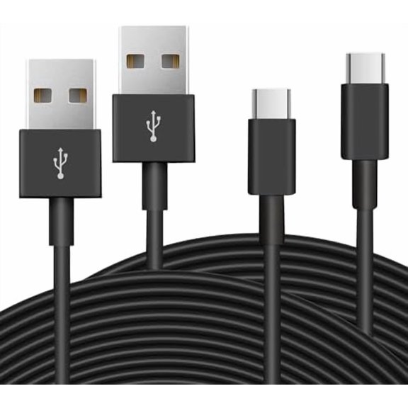 2 Pack 16.4ft/5M Long USB C Cable, Charging and Data Transfer, Durable USB A to USB C Power Charging Replacement Cord for Home Security Cameras, Phones, Switch Pro Controllers and More Devices-Black