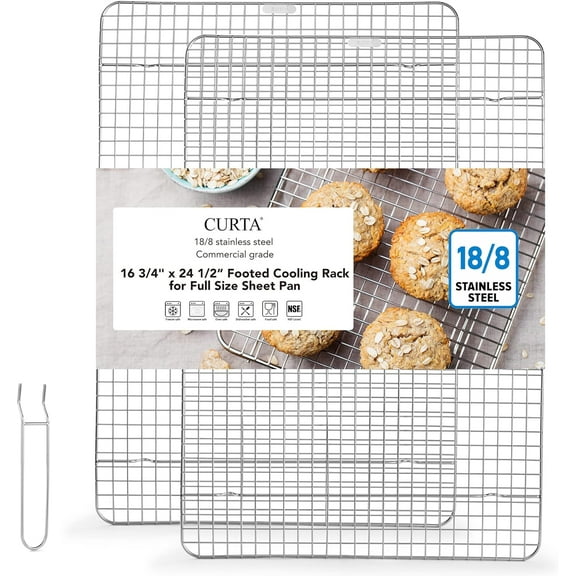 2 Pack 16.8" X 24.4" Chef Cooling Rack,NSF Listed 18/8 Stainless Steel Oven Safe Grid Wire Cookie Cooling Racks for Baking & Cooking - Commercial Grade comes with Lifting Handl