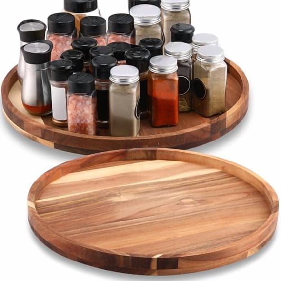 2 Pack 16'' Acacia Wood Lazy Susan Organizer Large Wooden Rotating Turntable Organizer Kitchen Organizer Turntable for Kitchen Dining Table Countertop Cabinet Pantry Storage (Wood)