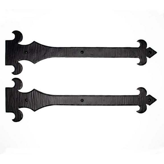 2 Pack 16 Inch Black Faux Strap Hinges - Decorative Dummy Faux Doors Hinge – Rustic Iron Hinges for Farmhouse Shutter, Carriage Door, Barn Door, Castle Door and Gates – Nouvelle Fleur De Lis Series