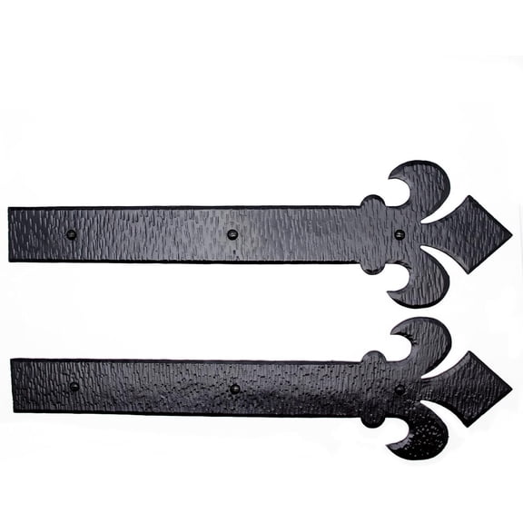 2 Pack 16 Inch Black Faux Strap Hinges - Decorative Dummy Faux Doors Hinge – Rustic Iron Hinges for Farmhouse Shutter, Carriage Door, Barn Door, Castle Door, and Gates – The Fleur De Lis Series
