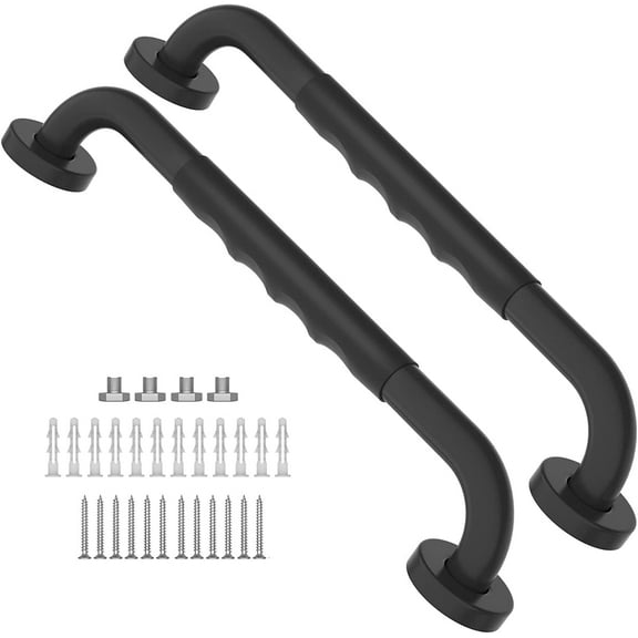 2 Pack 16 Inch Black Shower Grab Bar w/ Anti Slip Rubber Grip,ZUEXT Stainless Steel Bath Grab Bar,Bathroom Balance Bar,Wall Mount Safety Handrail Support,Handicap Injury Elderly Senior Assist Handle
