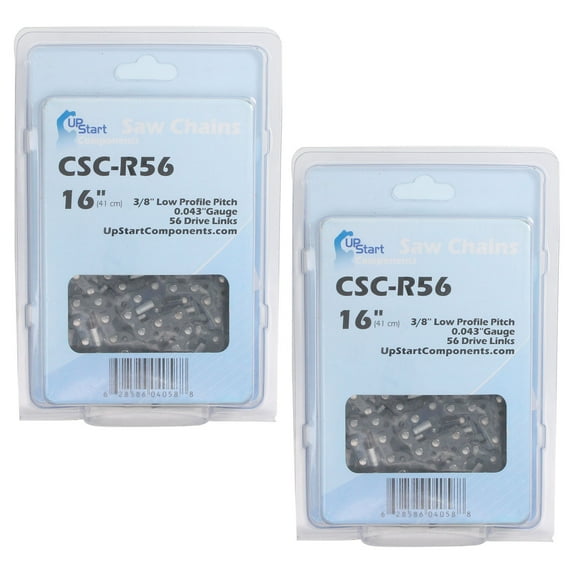 2-Pack 16-Inch Chainsaw Chain Replacement for Poulan ES300 - (16", 3/8", .043", 56 Drive Links)