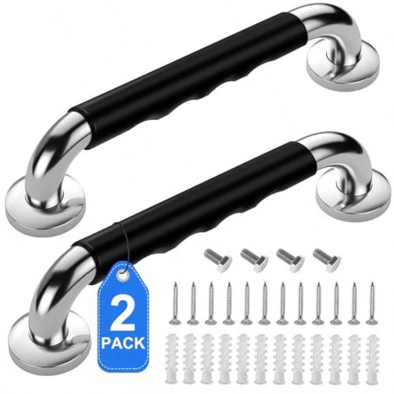2 Pack 16 Inch Grab Bars for Bathtubs and Showers Anti Slip Handicap Grab Bars for Shower Safety Bath and Toilet Rail for Elderly Senior Shower Handle Disability Assist Bathroom Handrail